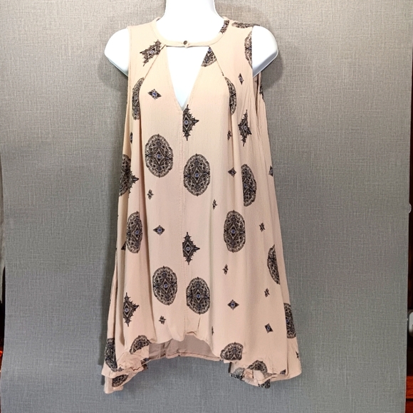 Free People Beach Coverup Sleeveless Mini Dress With Pockets Beige FLOWY Small - Picture 1 of 8
